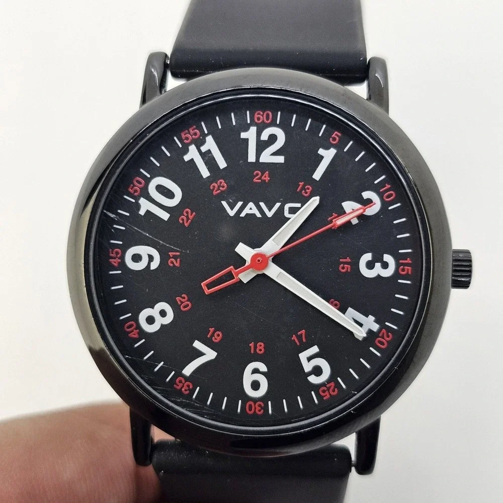 Men's Watch‎ Easy Read Black Dial 38MM Black Case Plastic Bands New Battery